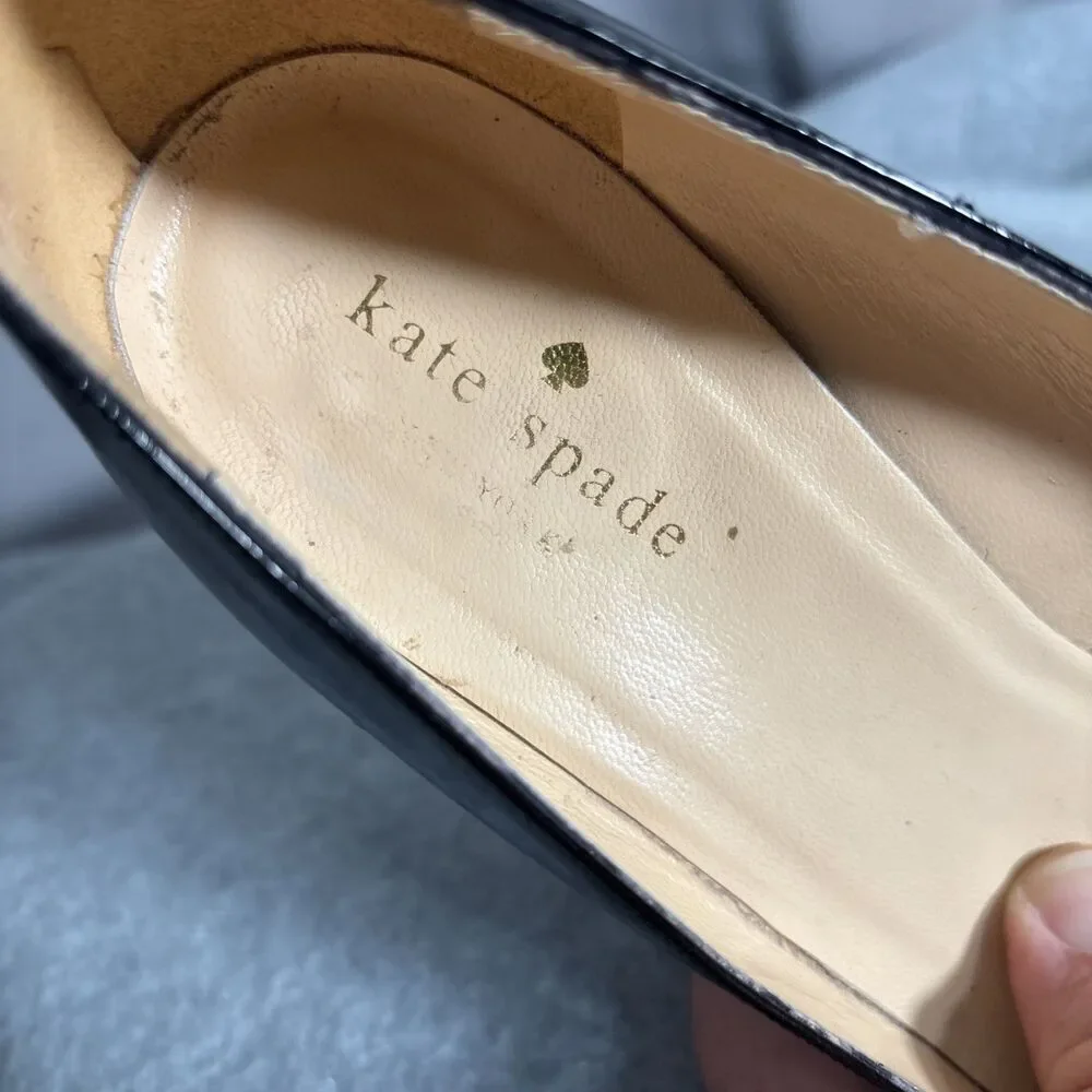 Kate Spade Platform Wedge Heels Black Size 7B Made In Italy Patent‎ Leather
